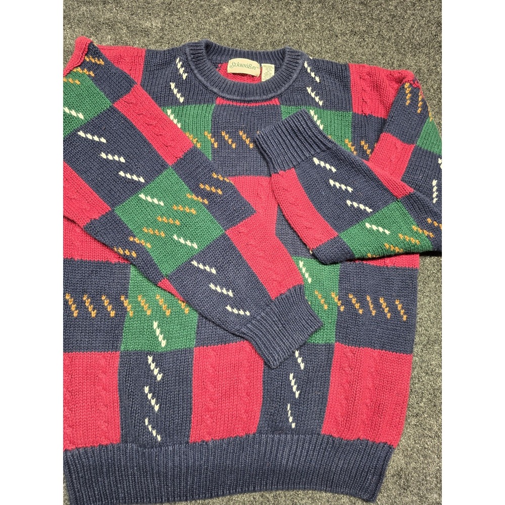 Vintage 90s St Johns Bay Sweater‎ Colorful Geometric Chunky Knit  Size XL